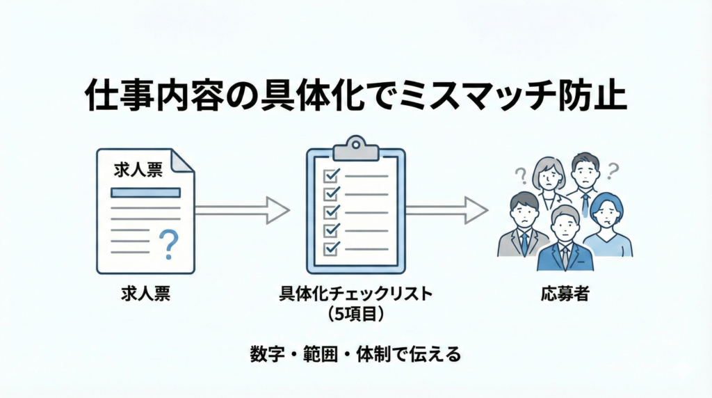 求人票の書き方｜「仕事内容」を具体化してミスマッチを防ぐ5つの項目
