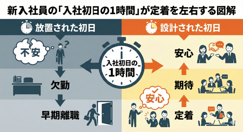 「即退職」の損失は300万。入社初日の1時間で決まる「定着率98%」のUXオリエンテーション設計図